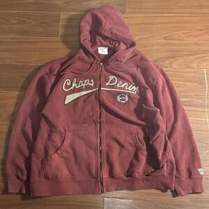 Y2K Chaps Denim Burgundy Full Zip Up Hoodie Size Mens 2XL